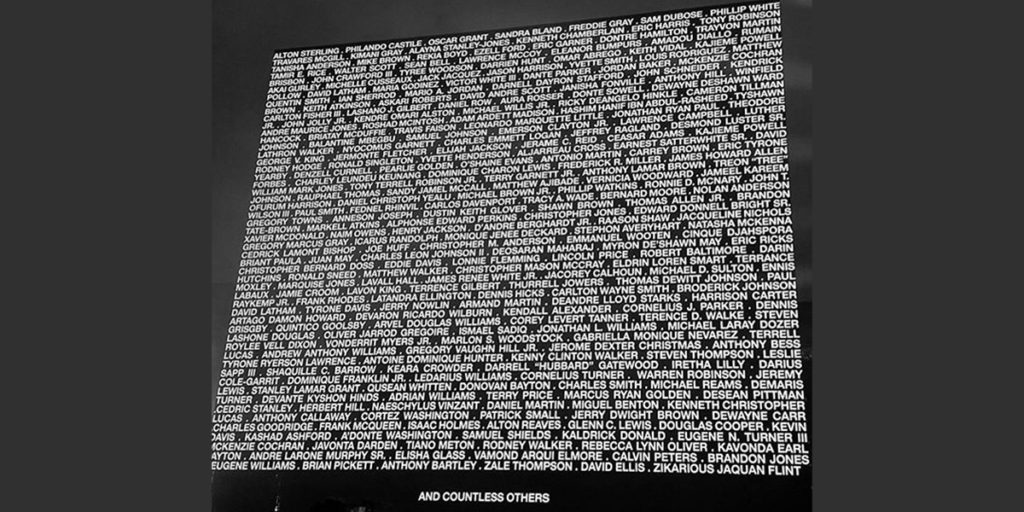 Image of names of black people who lost their lives at the hands of police