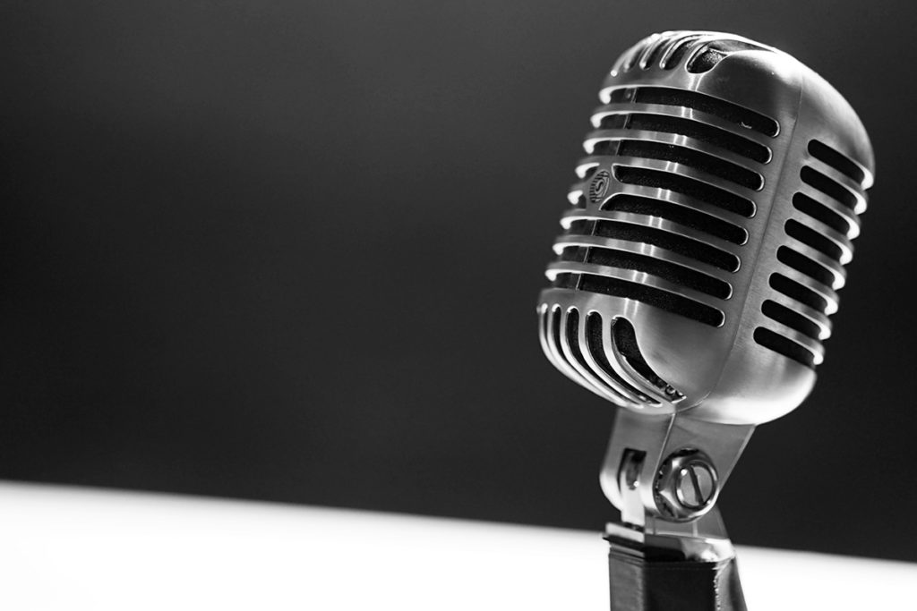 black and white image of a mic